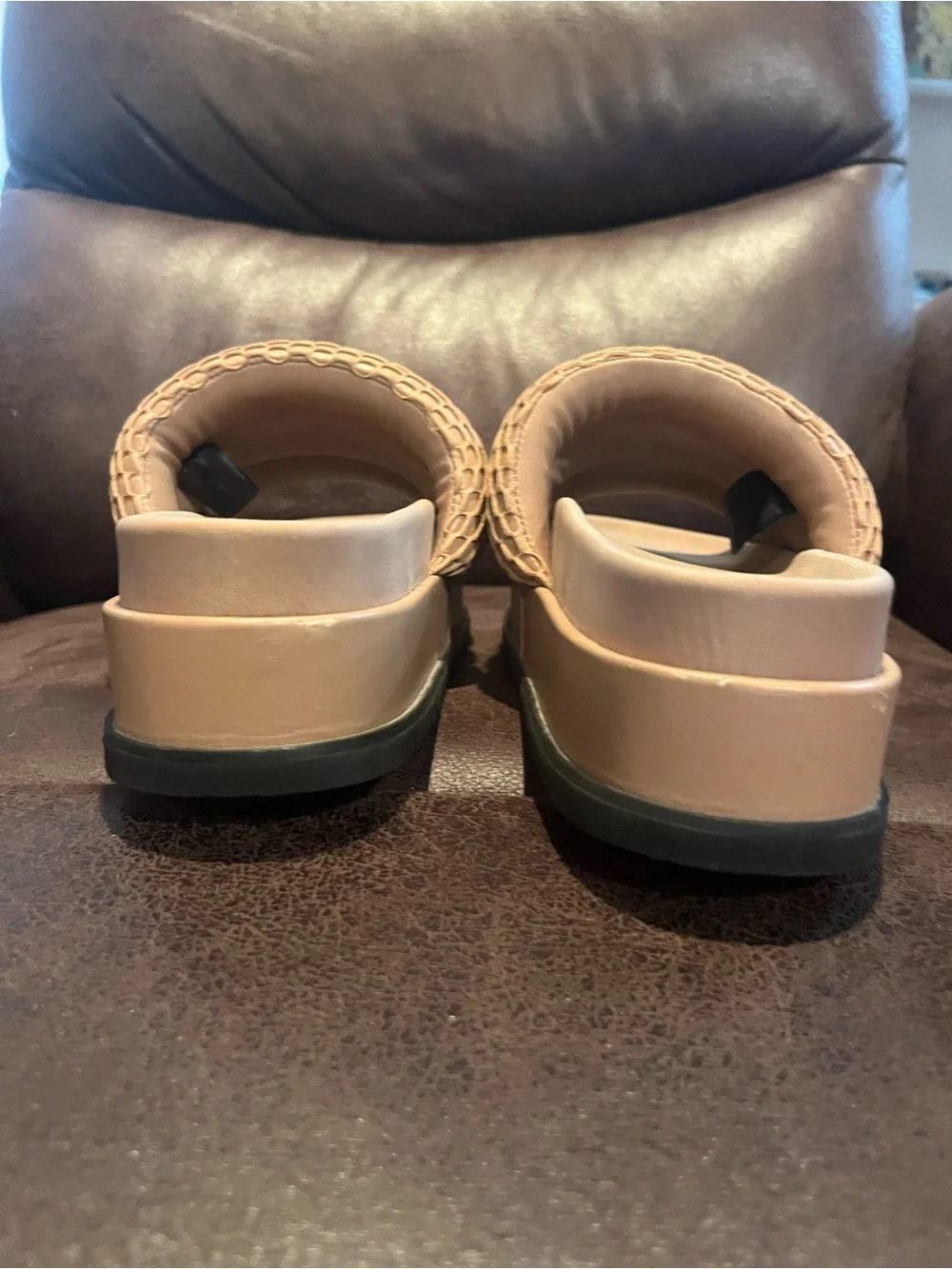 ROAM Padded Triple-Strap Slide Sandals in Taupe